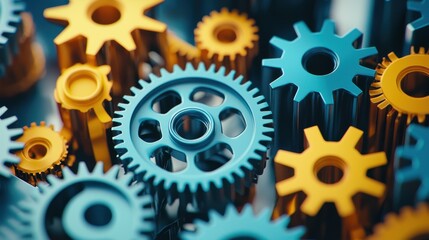 Colorful Gears and Cogs Arrangement for Mechanical Design Concepts