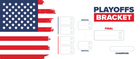 Playoffs bracket. Playoffs grid. Sport tournament bracket. Game and competition schedule. Season final. Team and players. Championship winner. Match score. Vector poster