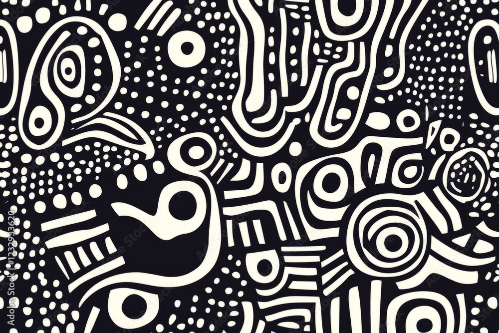 Aufkleber intricate black and white shapes and dots intertwining seamlessly, forming a visually captivating ab