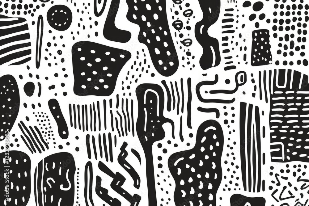 Poster black and white abstract doodle art creating a playful and intricate design