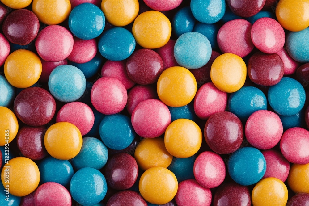 Aufkleber small round multicolored chocolate candies coated with a colorful candy shell, filling the frame and