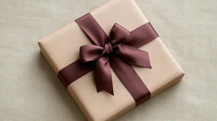 Brown Gift Box With Maroon Ribbon Bow
