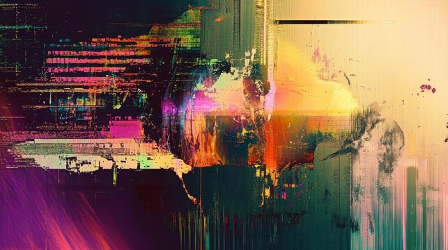 System crash visualized with glitching code strings, abstract program errors in virtual space.