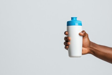 close up of a hand holding a water bottle