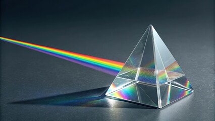 Light refracting through a glass prism creating a rainbow