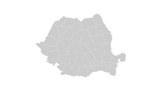 Romania map animation. Animation of Connecting all areas into a complete map of Romania with borders in the background with an alpha channel. Motion design.