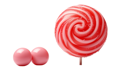 Pink Swirl Lollipop Sweet Candy Treat, Colorful Sugar Dessert for Snacks, isolated on transparent background.
