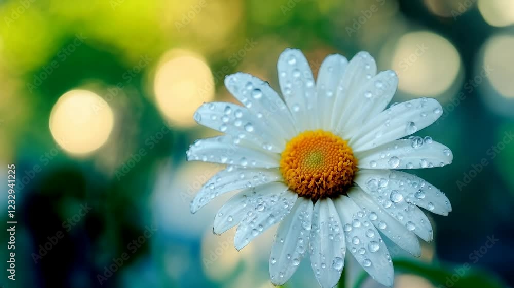 Aufkleber a delicate daisy adorned with dew drops glimmers in a tranquil soft focus setting