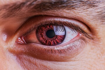 Obraz premium Close-up of a mana??s rich burgundy-brown eye, with fine textures and sharp patterns in the iris, captured in