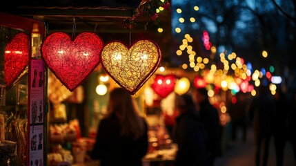 Fototapeta premium Romantic Valentine's Festival with Heart-Shaped Lanterns