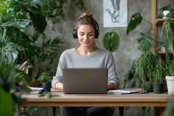 Modernes Homeoffice mit Laptop und Pflanzen für produktives Arbeiten

