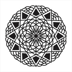 Round simple black white vector art icon flower mandala design.