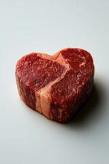 Fototapeta premium Heart-shaped raw steak on white background, ready for cooking