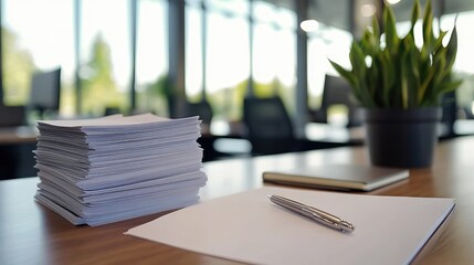 Office desk papers pen notebook