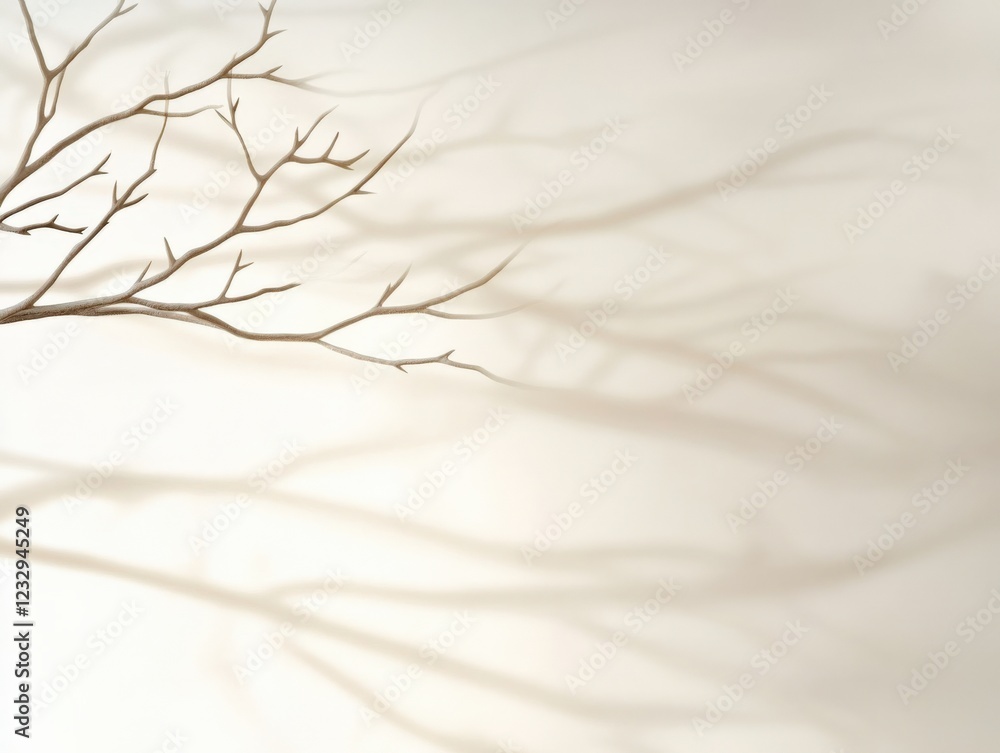 Poster a bare branch casts a delicate shadow on a neutral background, creating a serene and minimalist comp