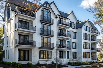 Grand White Building Standing Tall With Balconies In A Residential Area