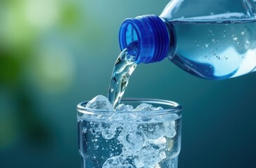 Pouring water from bottle into glass