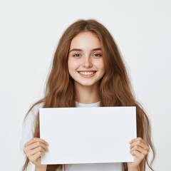Fototapeta premium smiling woman holding a blank sign