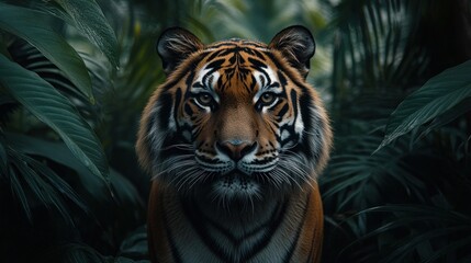 Majestic tiger in lush jungle, wildlife portrait