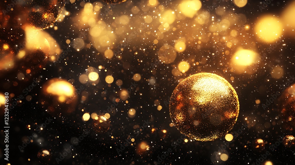 Poster golden sparkling orbs floating in dark space