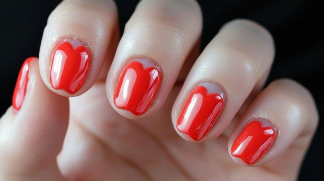 French manicure with red heart-shaped tips