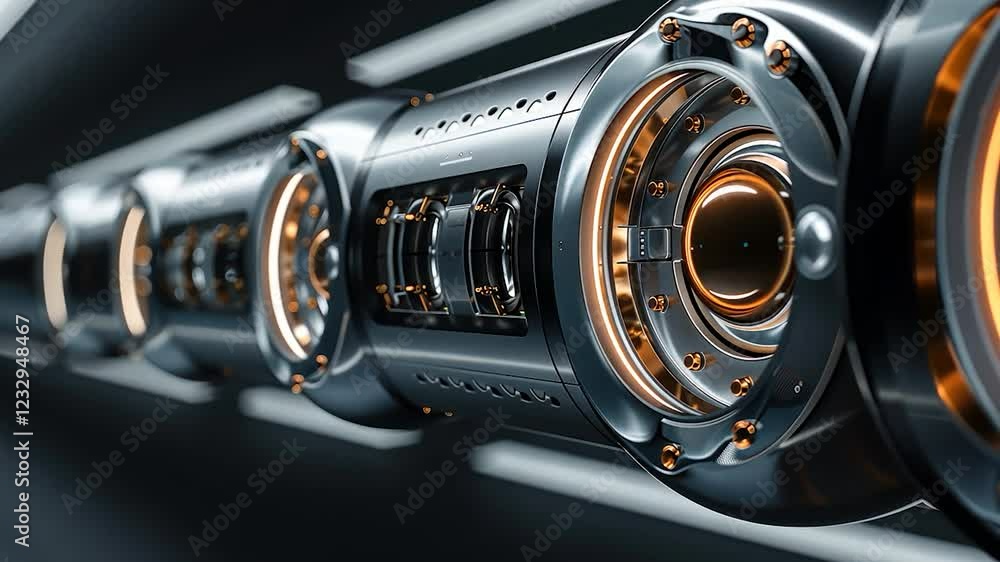 Poster close-up of a futuristic mechanical component with intricate design.