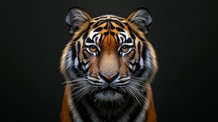 Fototapeta premium Majestic tiger portrait, dark background, wildlife