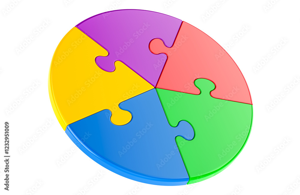 Poster colored circle puzzle, 3d rendering isolated on transparent background