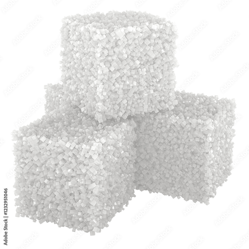 Poster stack of white sugar cubes, 3d rendering isolated on transparent background
