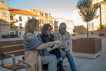 senior, man, glasses, putting, reading, inscription, historic, artifact, Spanish, church, cultural, tour, outdoors, people, adults, casual, clothing, middle-aged, woman, sightseeing, travel, tourism,  © C&A