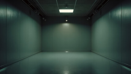 Empty, Stylish Room with Grey Walls, Ceiling, and Neon Lighting Highlights