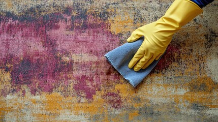 Gloved Hand Cleaning Abstract Rug Design