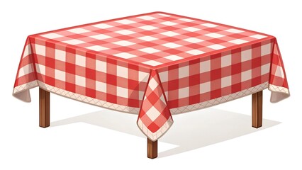 This is an illustration of a square table with a red and white checkered tablecloth