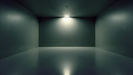 Fototapeta premium Empty Room with Grey Walls, Ceiling, and Flooring, Illuminated by Neon Light