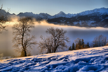 Tatry mglisty poranek w górach w zimie