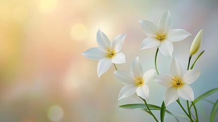 Fototapeta premium Delicate White Flowers Blossom Softly Against Blurred Background