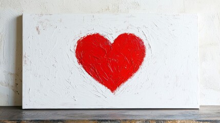 Single Red Heart on a White Textured Canvas