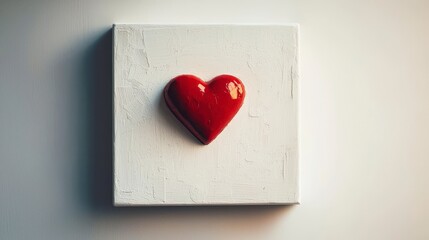 Single Red Heart on a White Textured Canvas