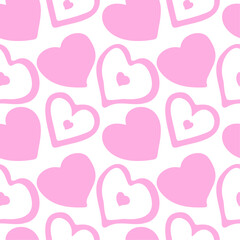 Adorable hand-drawn heart seamless pattern. Charming backdrop, ideal for Valentine's Day and other romantic occasions. Suitable for textiles, wrapping paper, wallpapers, and banners. Vector artwork