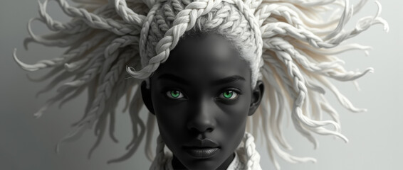 Unique B&W Braided Hairstyle of a Black Female Subject