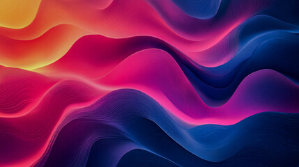 Obraz premium Vibrant abstract design with wavy layers of yellow, orange, red, pink, and purple, creating a gradient effect with scattered white specks.