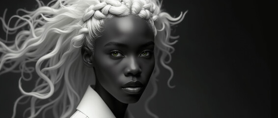 Unique B&W Braided Hairstyle of a Black Female Subject