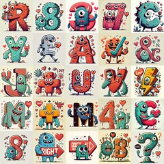 Obraz premium Love monsters Lettering Typeface. AI generated illustration