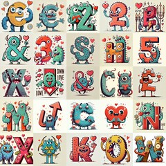 Obraz premium Love monsters Lettering Typeface. AI generated illustration