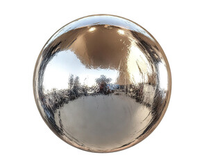 Shiny metal sphere with reflective surface, isolated on transparent cutout background