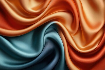 Obraz premium Orange and blue silk fabric draped background texture