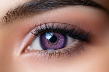 Obraz premium Detailed close-up of a womana??s deep plum-colored eye, with subtle gradients and smooth textures in the iris, captured in