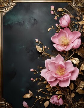 Generated image Pink rose flower background in watercolor technique, wide banner size with copy spac