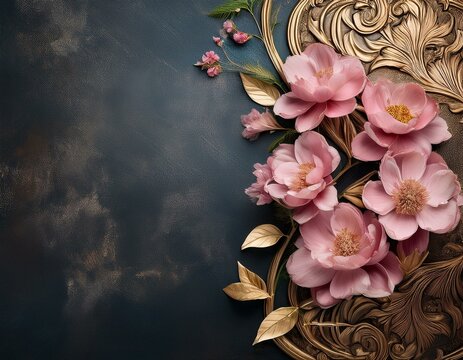 Generated image Pink rose flower background in watercolor technique, wide banner size with copy spac