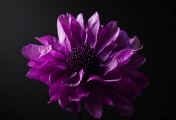 The blossom of a purple flower on a black background